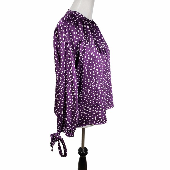 Zara women's size Small Purple and White Polkadot Long Sleeve Blouse - Picture 5 of 8